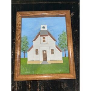 Betty Dunford Handcrafted 3D Mixed Media Schoolhouse Church Wall Art Framed